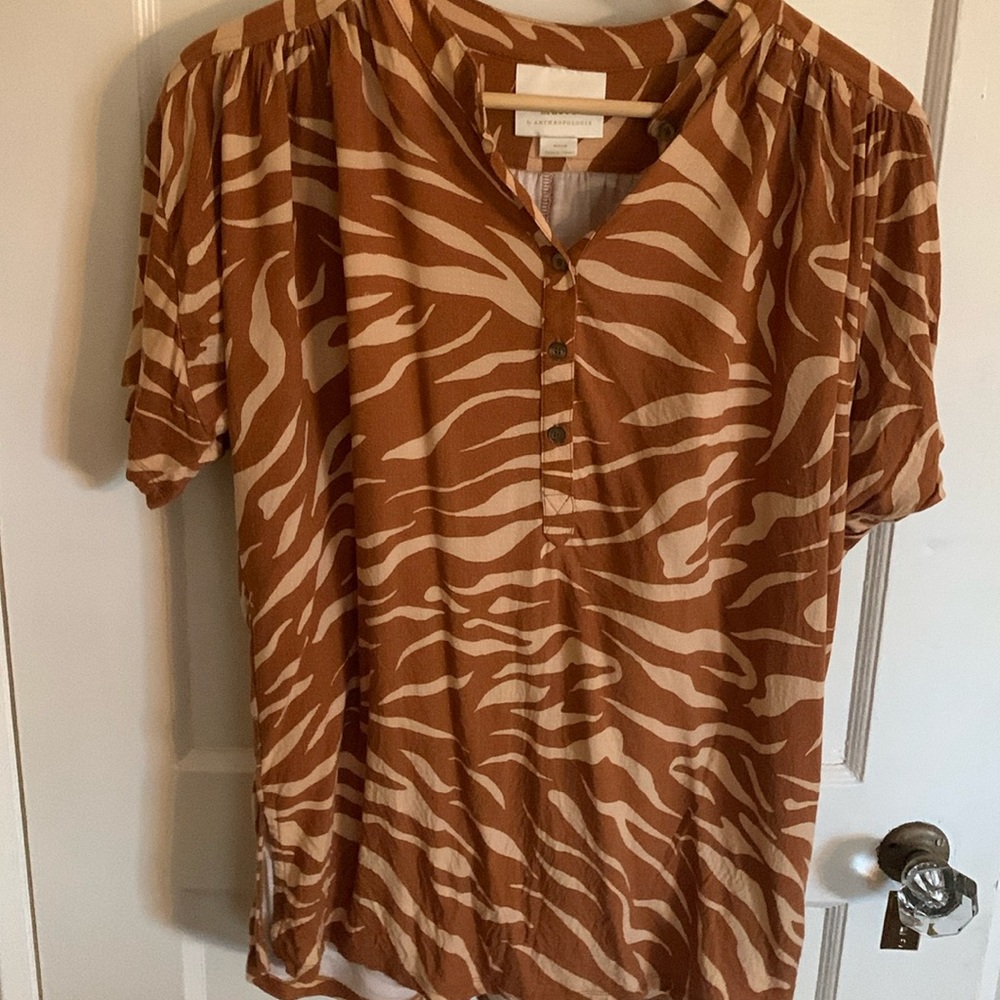 Brown and Beige print Anthropology Top